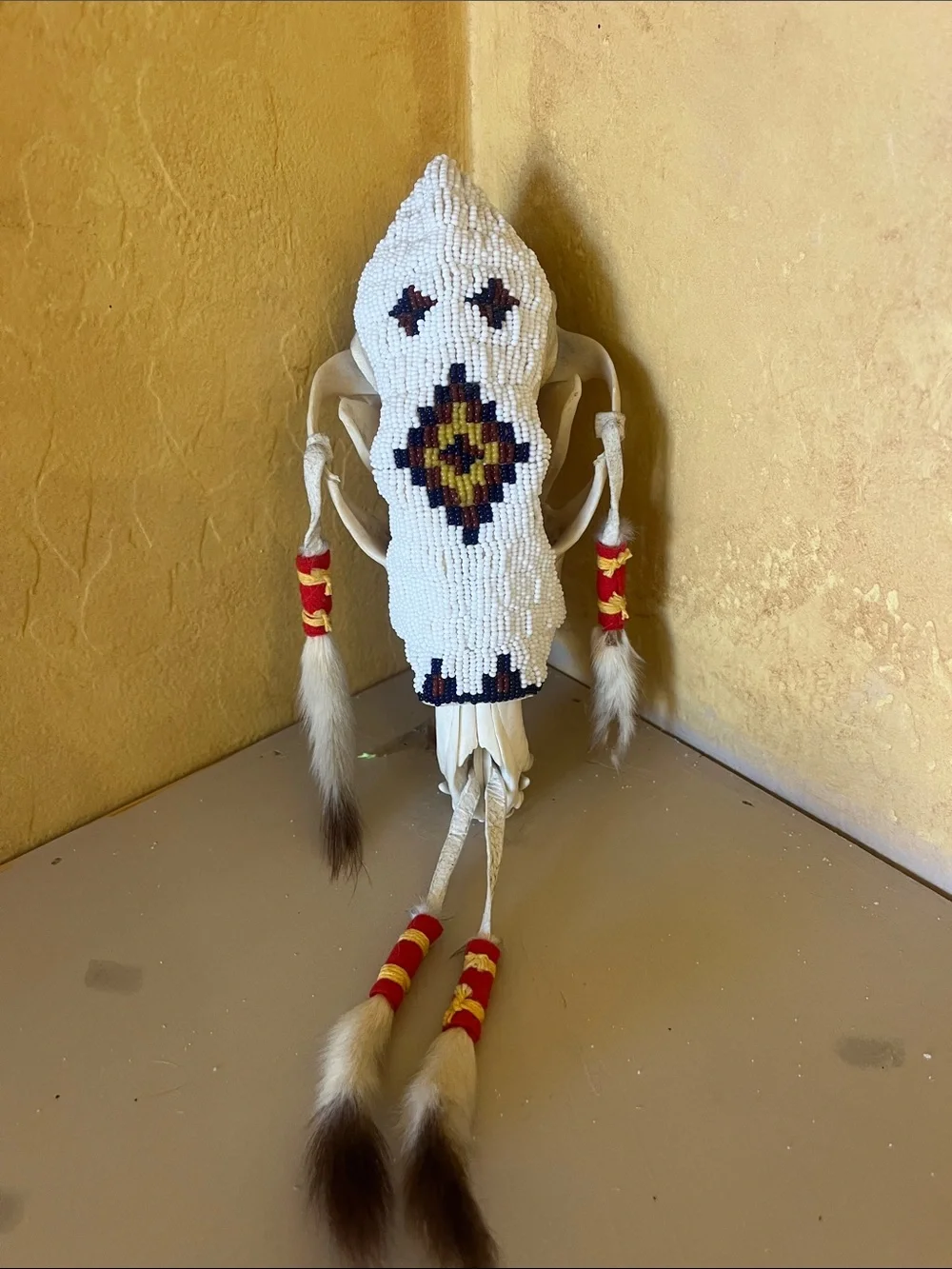 White Beaded Southwestern Wall Hanging with Feather Accents